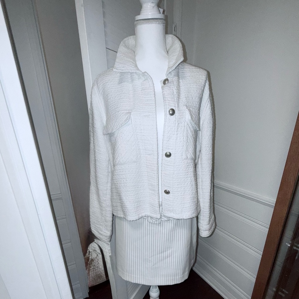 Express White Textured Button Up Jacket - image 3